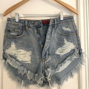 High waisted Weekend Warrior denim shorts